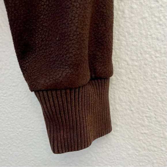 OBEY Rebel Yell Fleece Juniors Brown Faux Cracked Leather Zip Up Hooded Jacket. - Picture 9 of 14